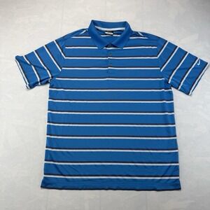 Nike Golf Polo Shirt Mens XL Blue Striped Dri Fit Athletic Performance